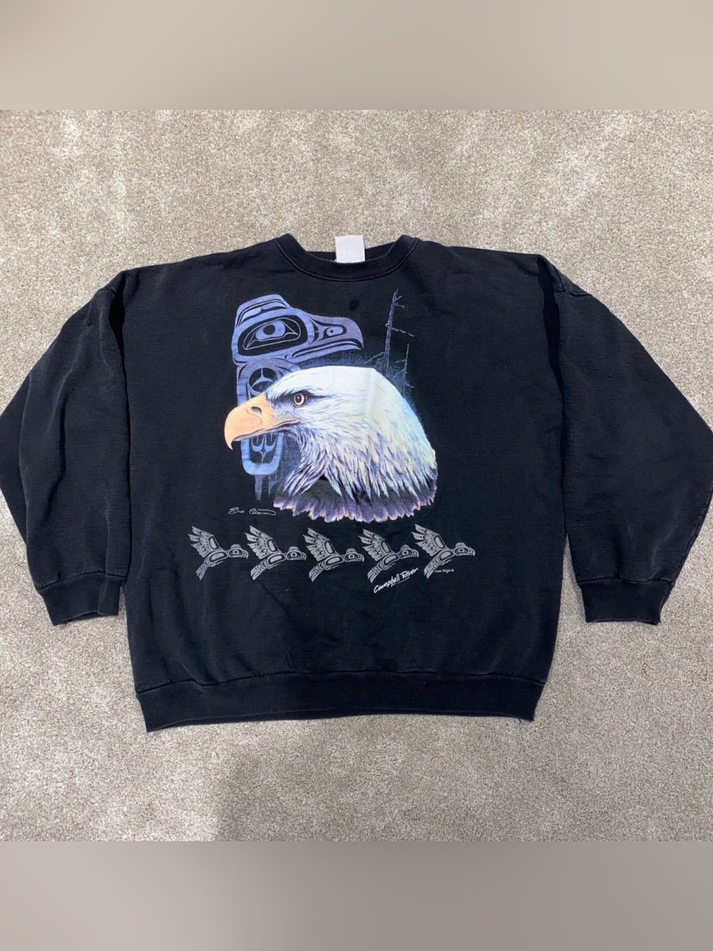 Vintage Bald Eagle Black Sweatshirt Sue Coleman Adult XL Cook Designs